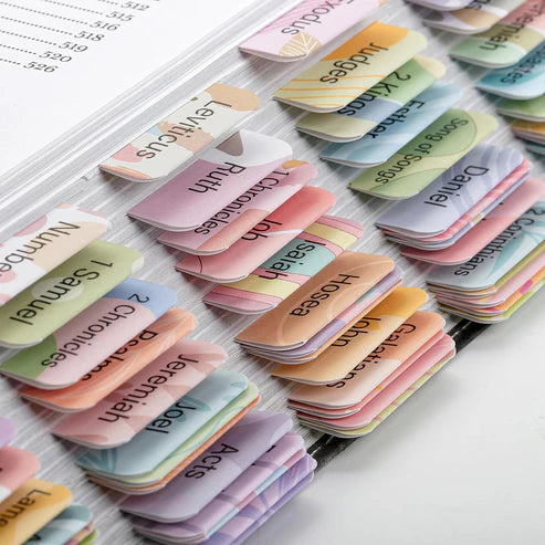 Bible Tabs, 120 Count, Laminated, Easy Apply, Old & New Testament, Includes 30 Customizable Blank Tabs